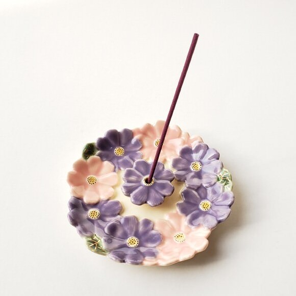 このは陶房 秋桜お香立て【紫】(金彩)